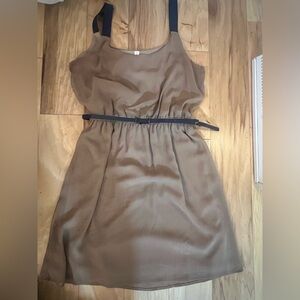 Tan and navy cute summer dress with belt